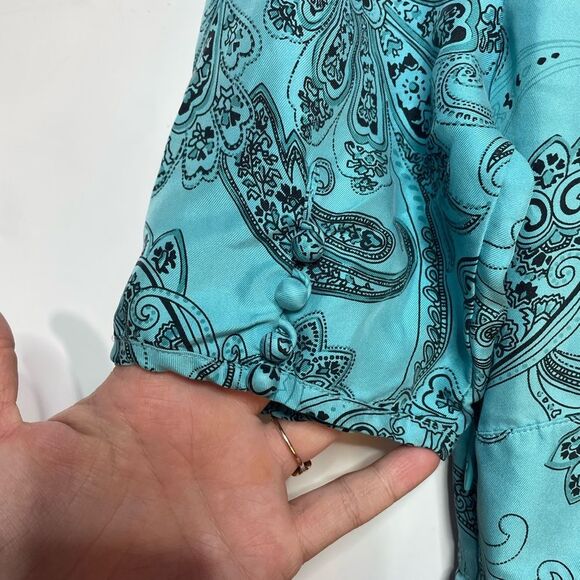 5 for $25🔥Juicy Couture Teal Paisley Half Button Front Dress Size 4 - Picture 6 of 8
